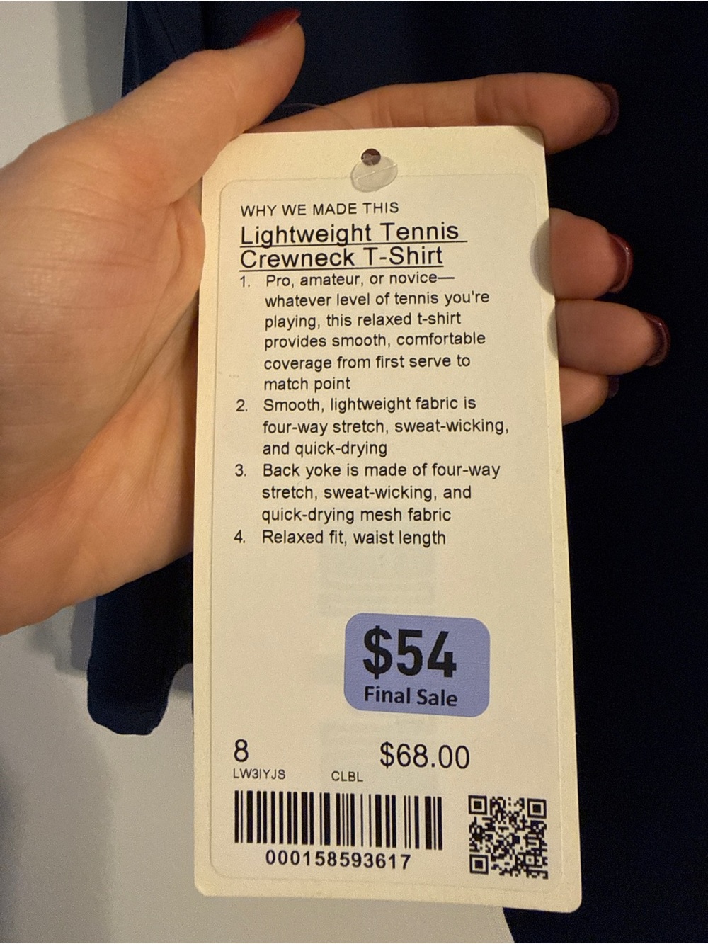 Lululemon Lightweight Tennis Crewneck Tshirt Size 8 - Club Blue
